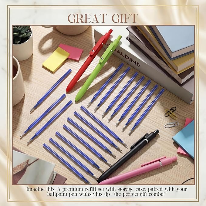 Epakh 20 Pack Gel Pens Refills Bulk 0.5mm Dual Ball Cs Tip for Click Pens Retractable Gel Pen Refills, Quick Dry Smooth for Writing Journaling Taking Notes School Office Home Supplies(Blue Ink)