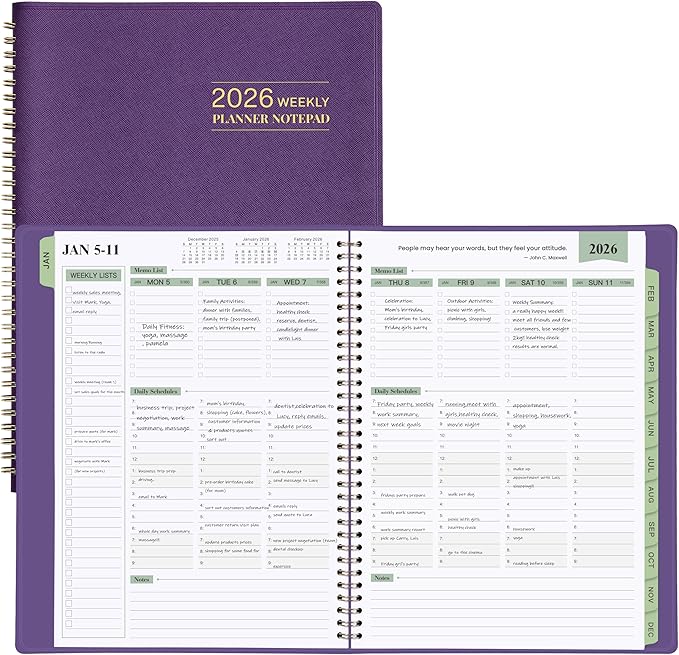 2026 Planner - Planner 2026 Weekly and Monthly, 11.38'' x 8.74'', 2026 Calendar Leather Planner, JAN 2026 - DEC 2026, Daily Hourly Appointment Book, To Do List, Monthly Tabs, Faux Soft Leather, Back Pockets - Purple
