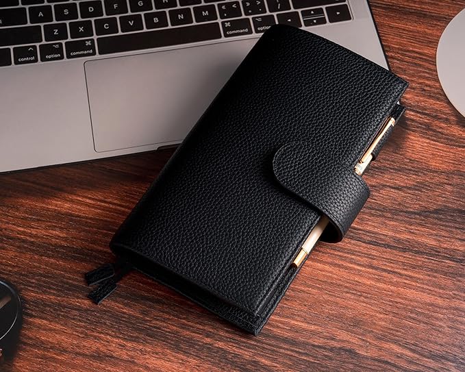 Genuine Leather Cover for Hobonichi Weeks/Weeks Mega with Pen Loop, Card Slots, Back Pocket, and Bookmarks (Black)