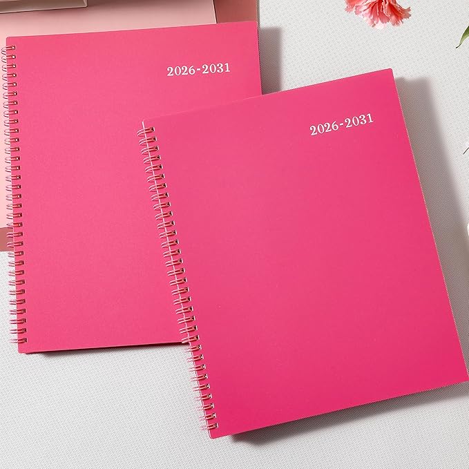 Monthly Planner 2026-2031 - 5 Year Planner/Calendar, 2026-2031 Monthly Calendar Planners Spiral Bound, Jul. 2026 - Jun. 2031, 9" x 11", Twin-Wire Binding + Tabs + Pocket - Rose Red
