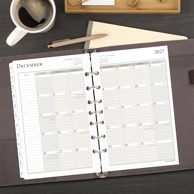 AT-A-GLANCE 2027 Planner Refill Daily, 5.5" x 8.5", Desk Size 4, One Page Per Day Refill, 7-Ring Loose-Leaf (481-125-27)