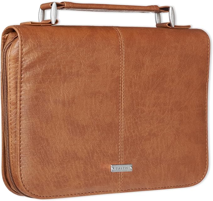 Christian Art Gifts Men/Women's Classic Bible Cover Faith Badge, Brown Faux Leather, Medium