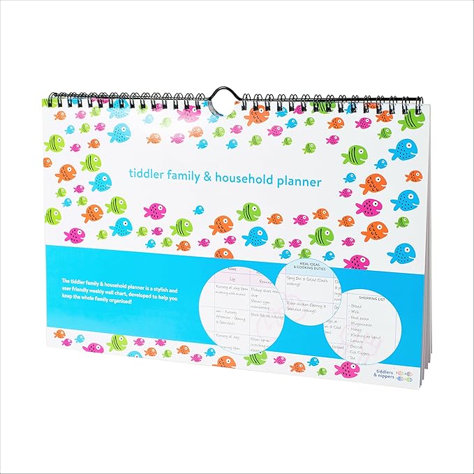 tiddler family & household planner | Undated Weekly Family Organizer/Planner Calendar | Clever Layout in A4 Size (11.7" x 8.3") | Space For 6 People & 1 Years Planning | Features (Friendly Fish)