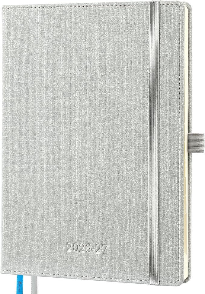Planner 2026-2027 Weekly & Monthly Planner, 18 Month Academic Calendar July 2026 – Dec 2027, Horizontal Layout with Monthly Tabs, Textured Fabric Hardcover, Silver