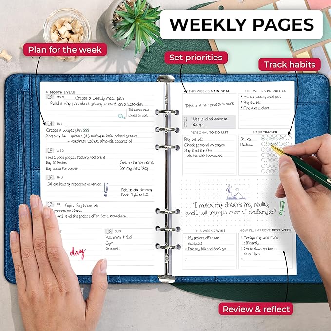 Clever Fox Weekly Planner Binder – Goal Setting Planner for Time Management & Weekly Tasks – Work & Life Organizer with To Do List & Habit Tracker – Undated, 7″ x 10″ Hardcover (Mystic Blue)