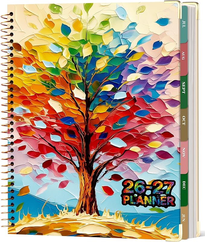Planner 2026-2027, 18 Month Weekly and Monthly Planner Calendar with Tabs, Jul 2026–Dec 2027, Large 8.5" x 11" A4 Hardcover Spiral Agenda Planner, Colorful Art Tree Design for Home, Work, School and Teacher