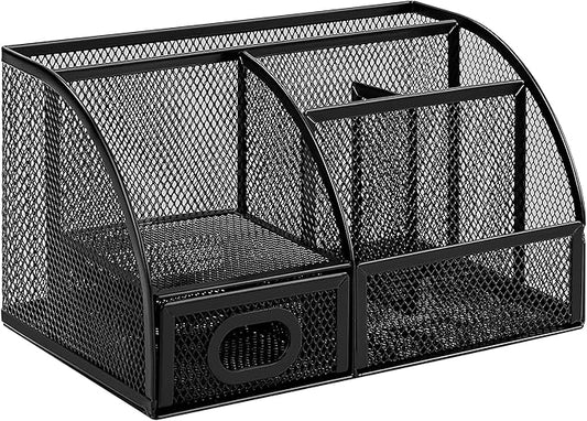 Amazon Basics Mesh Pen Holder and Desktop Desk Organizer, Office Caddy Storage for Writing Utensils, 9.1 x 5.9 x 5.5 inches, Black