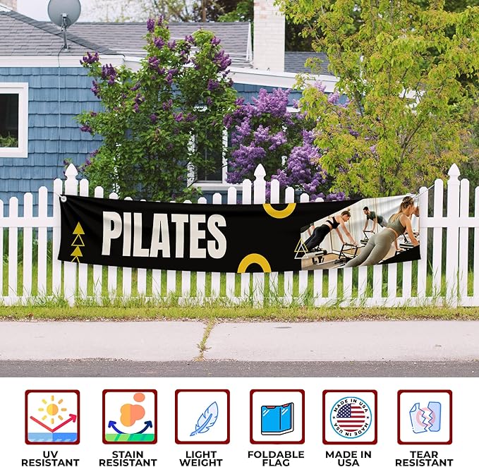 Pilaates Large Banners and Signs for Outdoor by Mavis Printing-Polyester Banner with 4 Holes for Easy Hang Indoor & Outdoor|4x1 Feet HD Print Sign to Promote Church| Made in USA