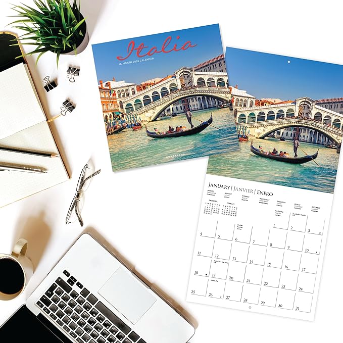 Graphique 2026 Italia Wall Calendar | 12” x 12” | Thick Paper | Home & Office Organizer | Large Monthly Grid | 3 Languages & Marked Holidays | 4 Month Preview Page for 2027