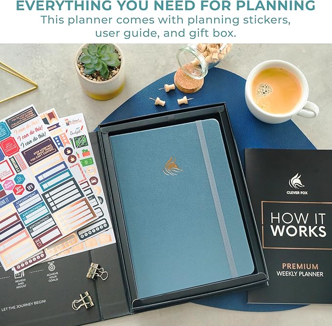 Clever Fox Dated Planner Premium 2026 – Weekly Agenda for Planning & Time Management –Notebook with Habit Tracker & To-do List (Aquamarine)