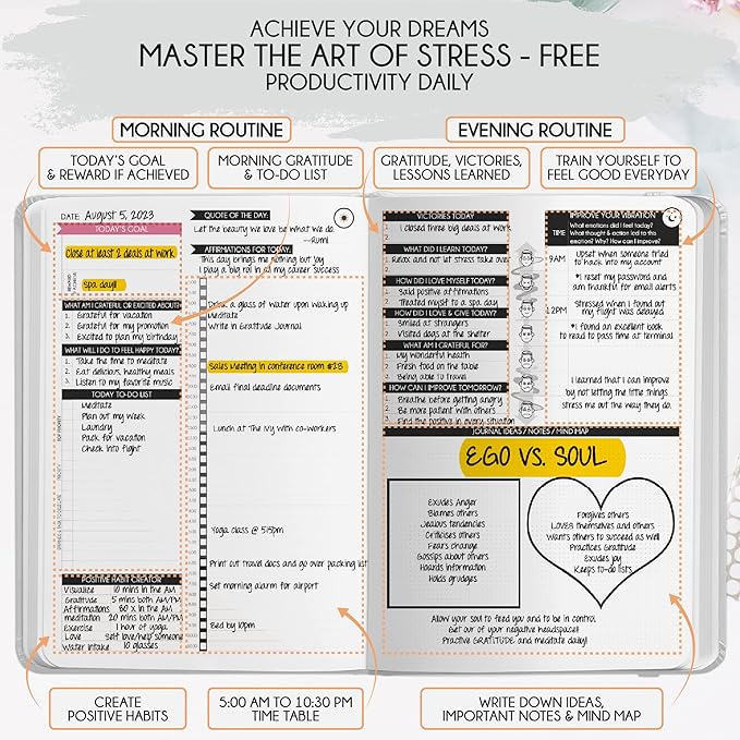 ADHD - A Self Care Personal Gratitude Journal to Increase Productivity and Success in Life & Work, Weekly & Monthly Undated Planner for Women and Men, Vision Board & Organizer + Stickers