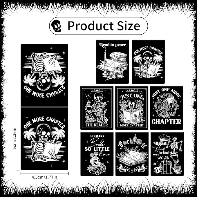 Gothic Skeleton Magnetic Bookmarks, 8 Pcs Horror Skull Magnet Book Mark Clips for Reading, Witchy Goth Book Markers for Women Men Book Lovers Christmas Stuffer Birthday Gifts School Office Supplies