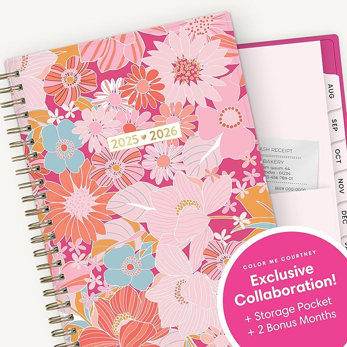 Blue Sky Color Me Courtney 2025-2026 Weekly and Monthly Academic Year Planner Calendar, July 2025 - June 2026, 5" x 8", Flexible Cover, Wirebound, Laminated Tabs, Storage Pocket, Bloom Pink