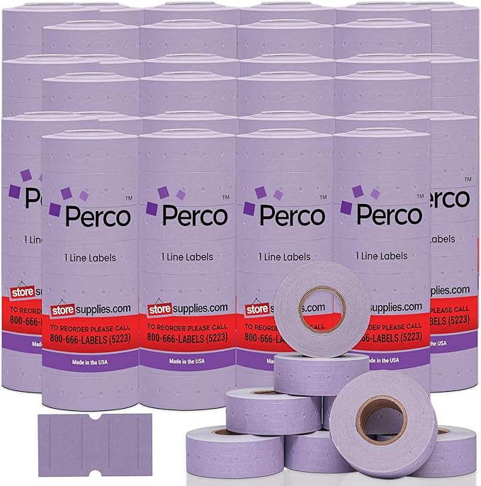 Perco 1 Line Lavender Labels - Case of 30 Sleeves, 240,000 Blank Pricing Labels for Perco Lite, X, Plus and Pro 1 Line Price and Date Guns