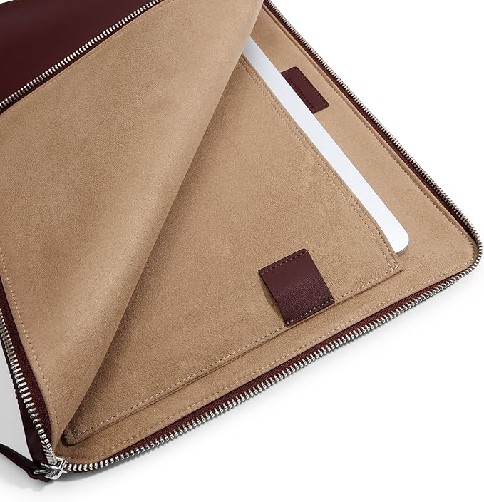 Leatherology Bordeaux Gusseted Document and Laptop Holder – Full Grain Leather Case for 13" & 15" Laptops with Expanding Pocket, Pen Slot & Microsuede Lining
