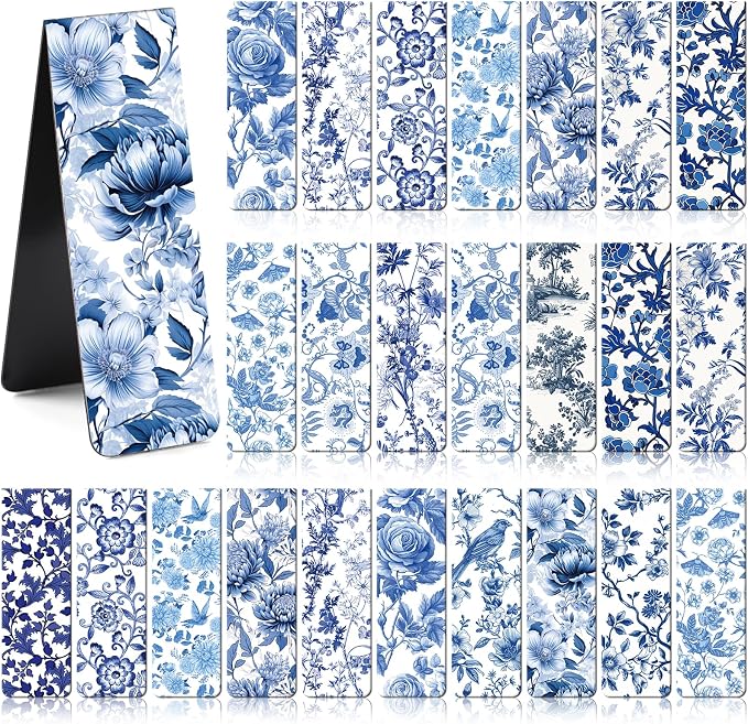Chinoiserie Magnetic Bookmarks Gifts - 30 PCs Blue and White Book Marks Reading Women Bulk Floral Bird Tree Aesthetic Magnet Page Markers Clip Birthday Back to School World Book Day Decor