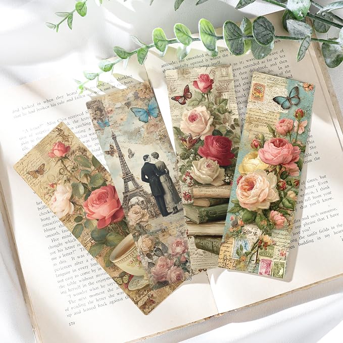 Vintage Bookmark Bulk Gifts - 100 Pcs Aesthetic Flower Paper Bookmarks for Women Girls Book Lovers Retro Page Marks School Office Reading Accessories Bookish Gift for Birthday Christmas