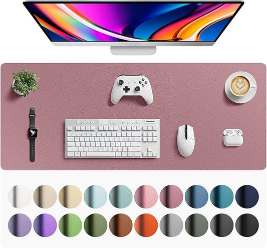 Aothia Faux Leather Desk Mat - Large Mouse Pad, Non-Slip PU Leather Blotter, Waterproof Writing Surface for Office and Home (Dark Pink, 42" x 17")