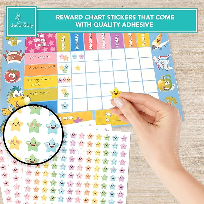 Decorably 10,530 Pastel Reward Stickers for Kids Classroom - 45 Sheets with 7 Vibrant & Cute Designs for School Activities, Positive Reinforcement, Arts & Crafts, Scrapbooking, Gift