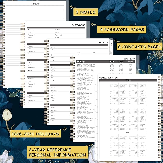 2026-2031 Monthly Planner - 5 Year Planner/Calendar from JUL. 2026 - JUN. 2031, 9" x 11", Monthly Tabs, Back Pocket, Twin-Wire Binding, Transparent Waterproof PP Cover