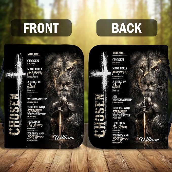 Personalized Man of God Bible Cover for Men, Christian PU Leather Bible Case with Handle Zipper, God Says I Am Warrior Scripture Bible Holder, Religious Gift for Men (You are Chosen)