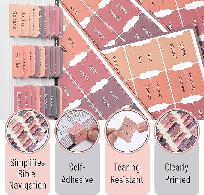 Mr. Pen- Bible Tabs, 75 Tabs, Sunset Shades, Vintage, Laminated Bible Tabs for Women and Men, Bible Tabs for Study Bible, Bible Index Tabs, Bible Book Tabs, Bible Labels Tabs, Mr Pen Bible Tabs