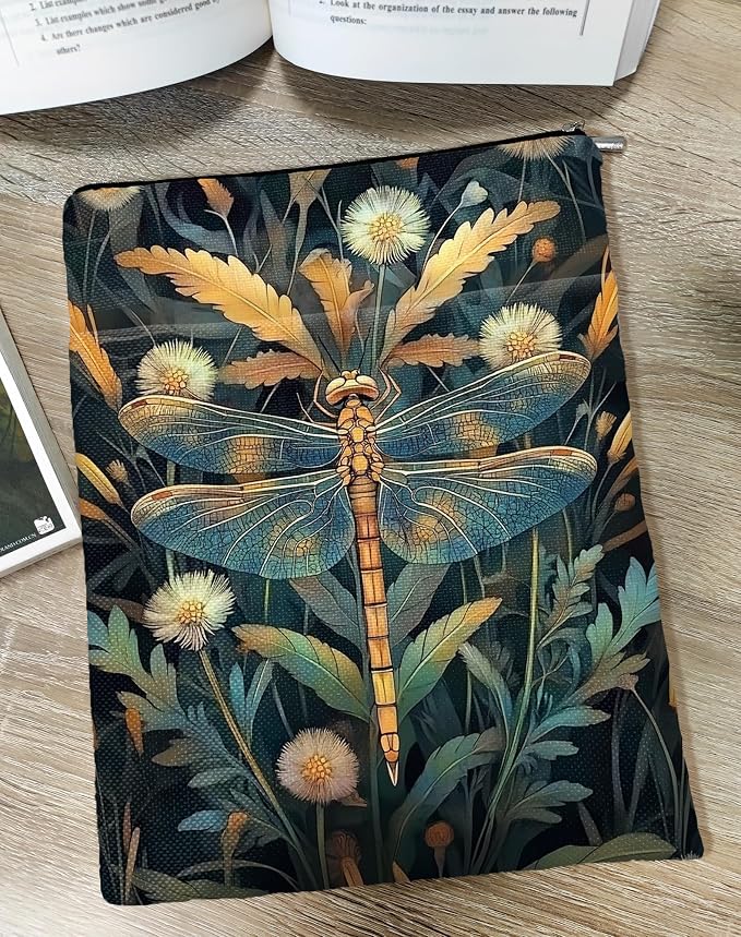 Vintage Flower Dragonfly William Morris Book Sleeve for Book Lovers, Bookish Book Protector with Zipper, Washable Fabric Book Cover for Paperbacks,11.4 x 9.1Inches (Light Blue-Dragonfly, Medium)