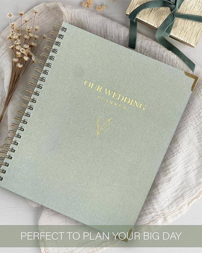 Wedding Planner Book and Organizer for Bride, Elegant Linen Cover Wedding Planning Binder with Checklists, Pockets & Calendars,Perfect Engagement Gifts for Couples