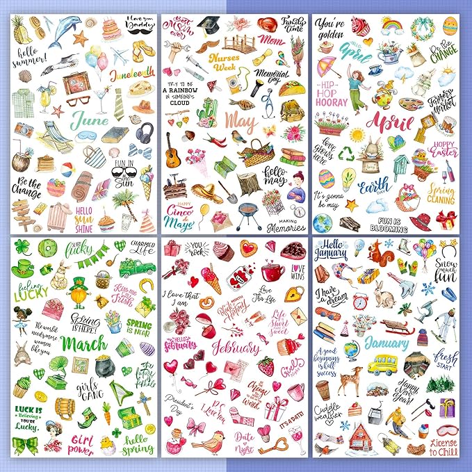 24 Sheets 1000+ Planner Stickers New Monthly Daily Planners Vintage Seasonal Happy Scrapbook Supplies Calendar Journaling Stickers Gifts