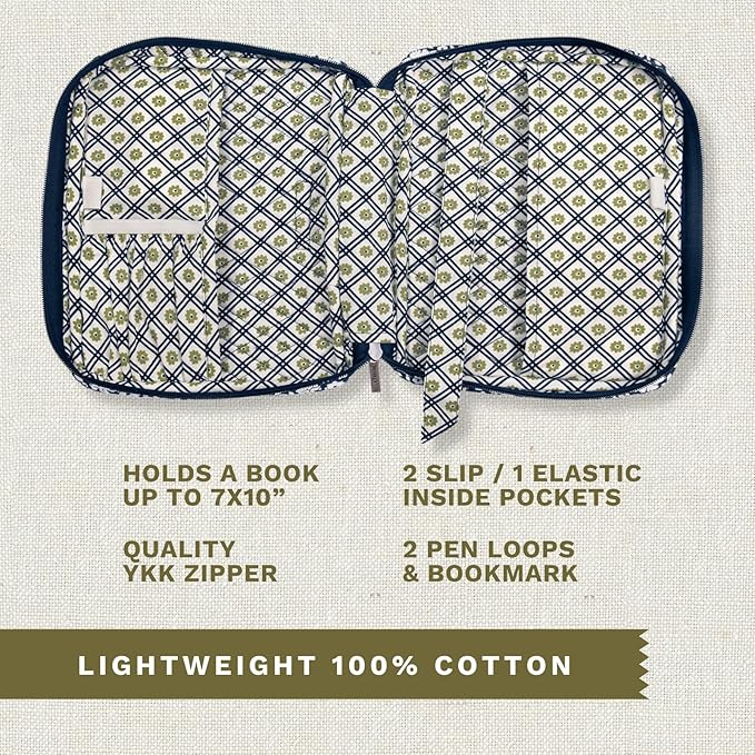 Bella Taylor Quilted Bible Cover for Women - Large Study Bible Case - Bicolor Floral Navy