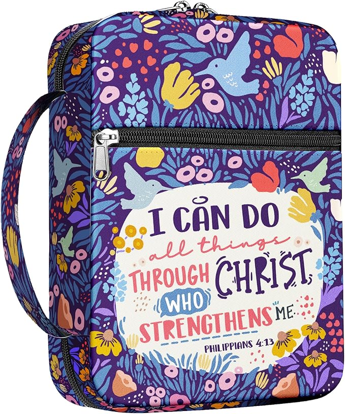 I Can Do All Things Bible Cover for Women with Handle and Zipper Pocket, Inspirational Floral Bible Case, Fits Standard Size Bible, Christian Gift for Girls, Church Use and Study