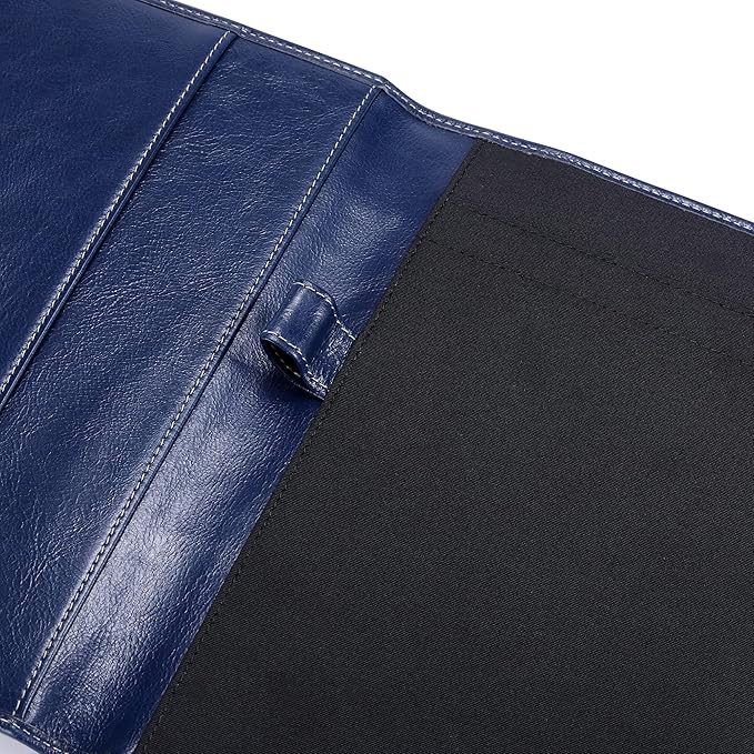 Leather Junior Padfolio for Men & Women with Pen Loop, Italian Calfskin, Business Portfolio Notebook Folder (Antiqued Blue)