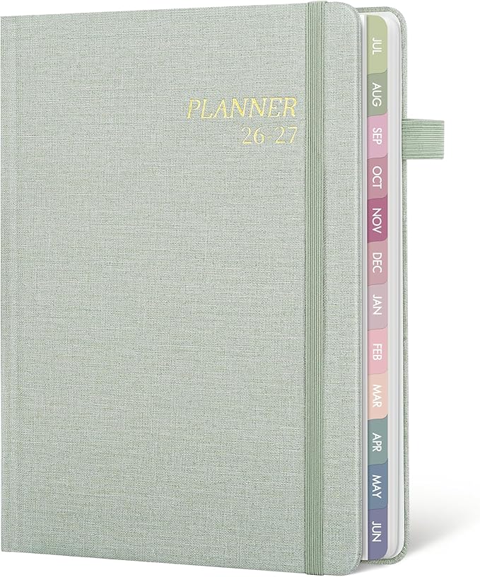 2026-2027 Planner Weekly and Monthly, Jul 2026 - Jun 2027, A5 Linen Cover Calendar Planner 2026-2027, Agenda Book with Colorful Monthly Tabs, Inner Pocket (5.8" x 8.3", Green)