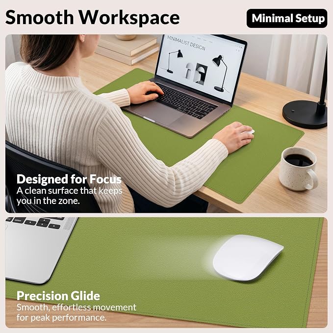 AFIING Cork Desk Mat, 35.4" x 17", Olive Green,Desk pad Protector | Dual-Sided Cork & PU Leather, Large Mouse Pad, Non-Slip & Waterproof