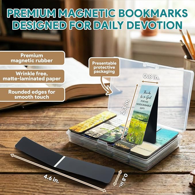 Decorably 50 Pack 0.8x2.3in Bible Religious Magnetic Bookmarks, Unique Motivational Designs Scriptures & Prayers Page Clips for Women & Men - for Faith Study, Devotional Verse, Journaling and Reading