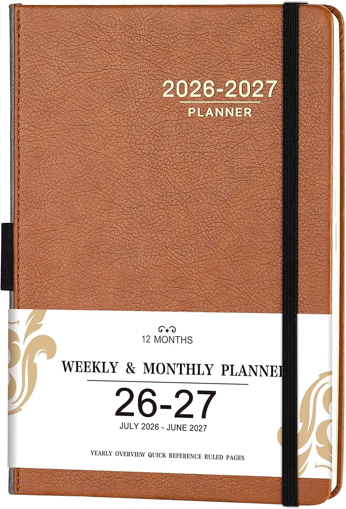 2026-2027 Planner - 2026-2027 Weekly Monthly Planner, July 2026 - June 2027, 5.85'' x 8.5'' Academic Planners with Leather Cover, Pen Holder, Bookmarks