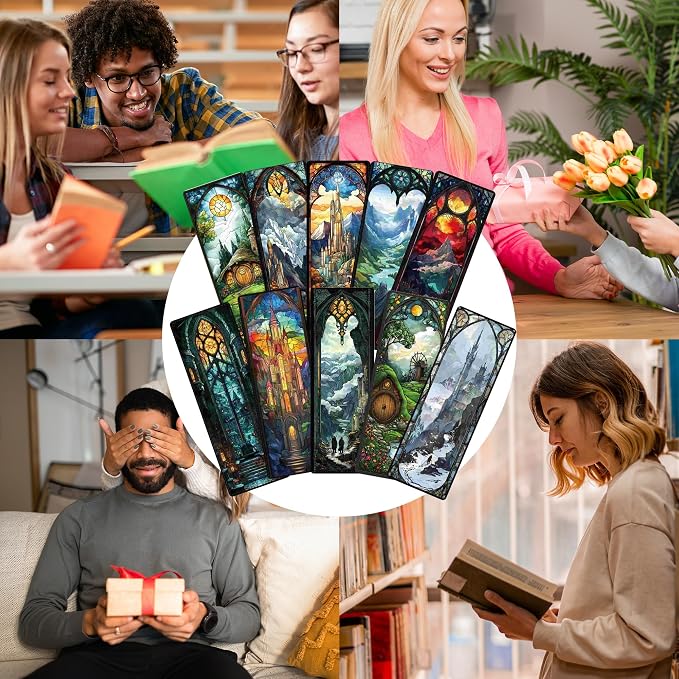 Fantasy Personalized Bookmark Gifts - 10 Pcs Magical Stained Glass Bookmarks for Men Women Book Lovers Novel Fans Page Marks Merch School Reading Accessories Bookish Birthday Graduation Gift
