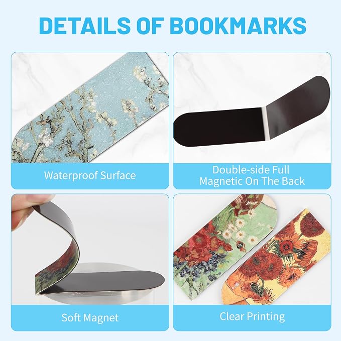 16 PCS Magnetic Bookmarks - Bookmarks for Book Lovers, Bulk Book Marks, Oil Painting Magnetic Bookmark for Women, Men, Kids, Students