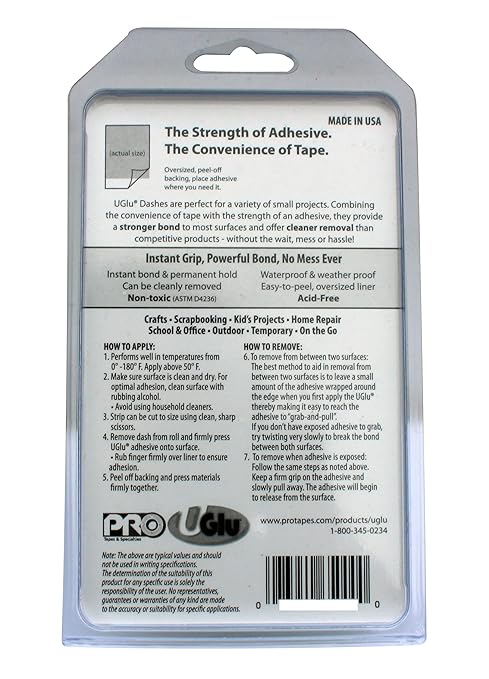 UGlu UGLU650 U Adhesive Dash Roll (200 Pieces), U-GL, Clear, UGlu Dashes Roll features 20mil rubber based mounting adhesive squares 1/2" x 5/8" on a convenient roll.