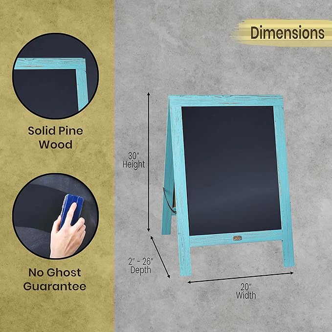 A Frame Chalkboard by HBCY Creations: 20x30 Solid Wood A-Frame Sign Robin Blue Double-Sided Magnetic Board, Chalkboard Menu Board, for Restaurants, Cafés, Weddings - Heavy Duty Hinges