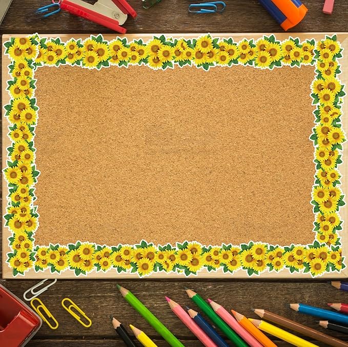 66ft Sunflower Bulletin Board Borders Springtime Sunflower Summer Fall Theme Flowers Rolled Floral Border Trim for School Classroom Blackboard Office Chalkboard Spring Floral Groovy Party Wall Decor