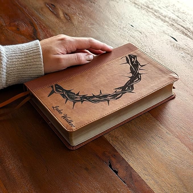 Farm and Posh Personalized NIV Personal Bible with Crown of Thorns | Large Print (Brown)