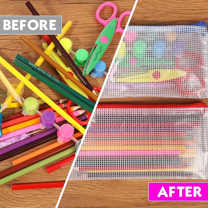 Sherr 120 Pcs Mesh Zipper Pouch A6 Pencil Pouches Bulk Small Clear Mesh Bags with Zipper 9.45'' x 4.53'' Waterproof File Bag Pencil Case for School Office Travel Organization(White)