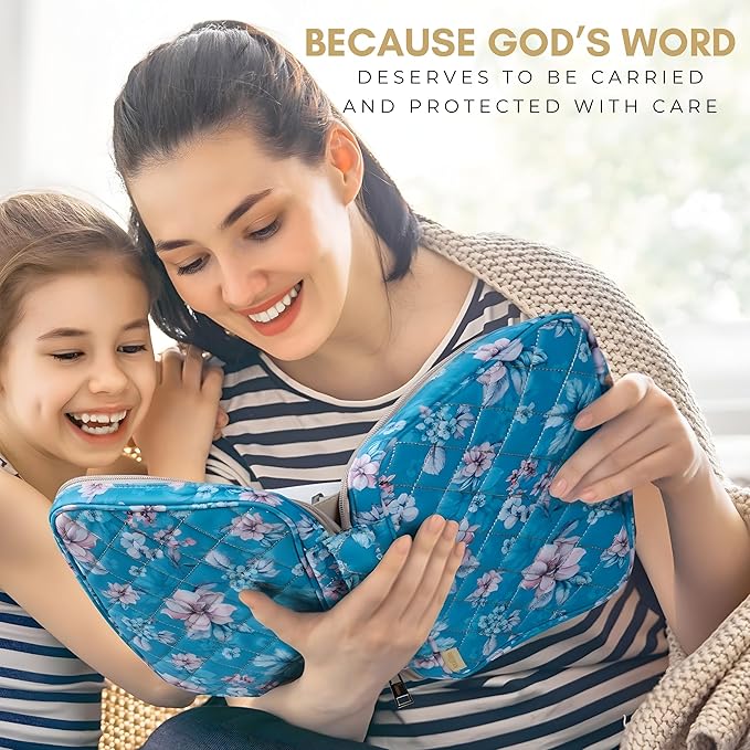 Quilted Bible Case for 6.5 X 9.5 inch Books, Bible Carrying Case for Women, Teal Bible Cover