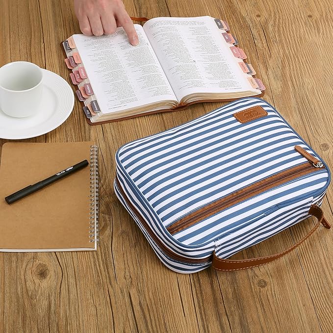 Mr. Pen- Bible Cover Case, Carrying Book Case with Durable Handle and Zippered Pocket, Bible Protective Church Bag for Men & Women, Christian Gifts, Blue Stripes