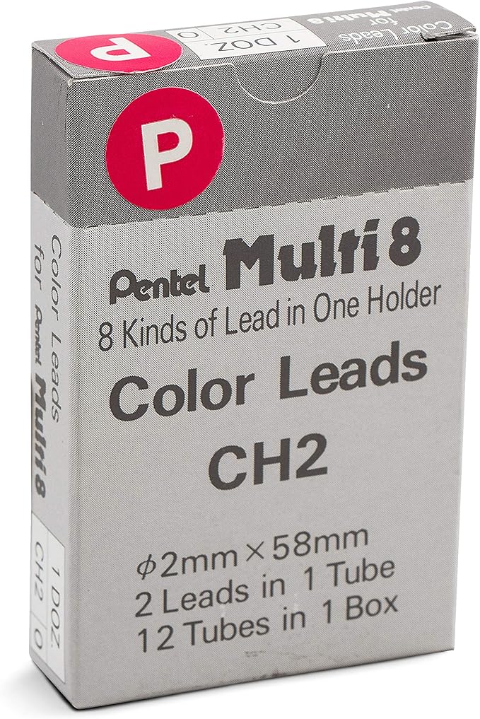 Pentel Arts 8 Colour Pencil Lead Refill, Pink, 24 Pieces of Lead (CH2-P)
