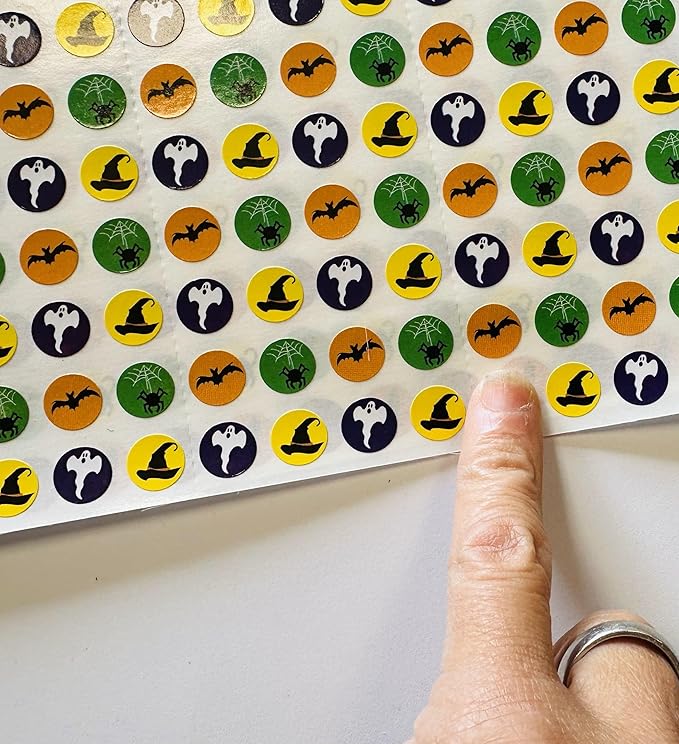 1152 Pcs Halloween Incentive Sticker Set 3/8in Diameter Self-Adhesive Cute Multicolor Stickers Trick Treat Holiday Spooky Crafts Decorations Reward Behavior Chart Teacher Classroom Supplies USA Made