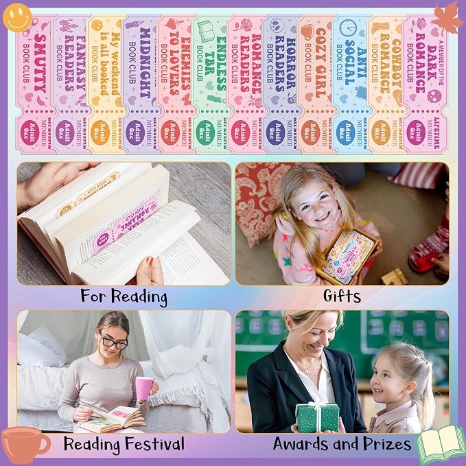 Laffact Colorful Book Club Bookmarks - 240Pcs Funny Ticket Style Reading Tracker, Cowboy Romance Dark Romance Designed Page Marker, Readers Accessory Bookish Gifts for Book Lover School Library Party