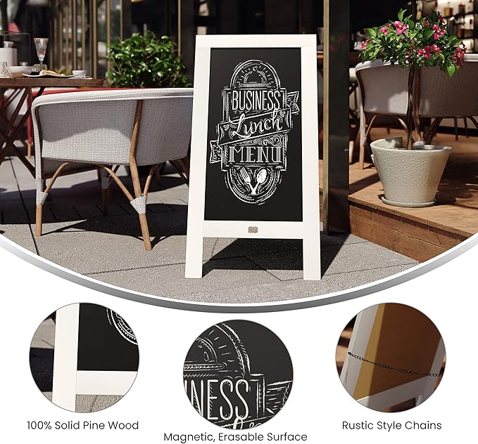 A Frame Chalkboard with Chalk Markers by HBCY Creations: 40x20 Solid Wood A-Frame Sign White Double-Sided Magentic Menu Board, Deluxe Set Includes 8 Chalk Markers, 10 Stencils, 2 Magnets
