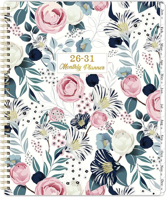 2026-2031 Monthly Planner - 5 Year Planner/Calendar 2026-2031 Spiral Bound, Jul. 2026 - Jun. 2031, 9" x 11", Twin-Wire Binding + Printed Tabs - Petunia